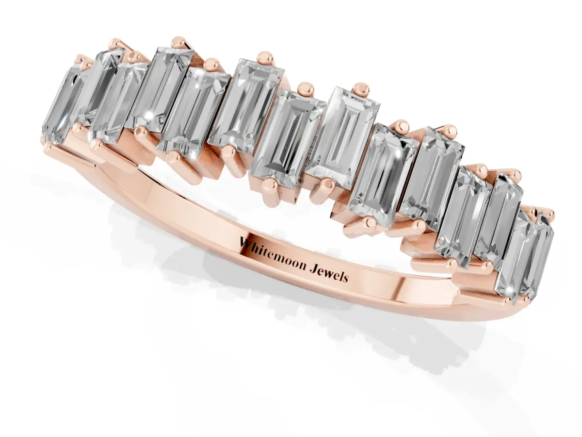 Baguette Diamond Half Eternity Ring with Prong Setting Rose gold
