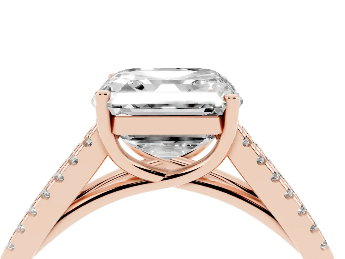 Asscher Cut Diamond Solitaire Engagement Ring with Split Shank Pavé Band Rose gold