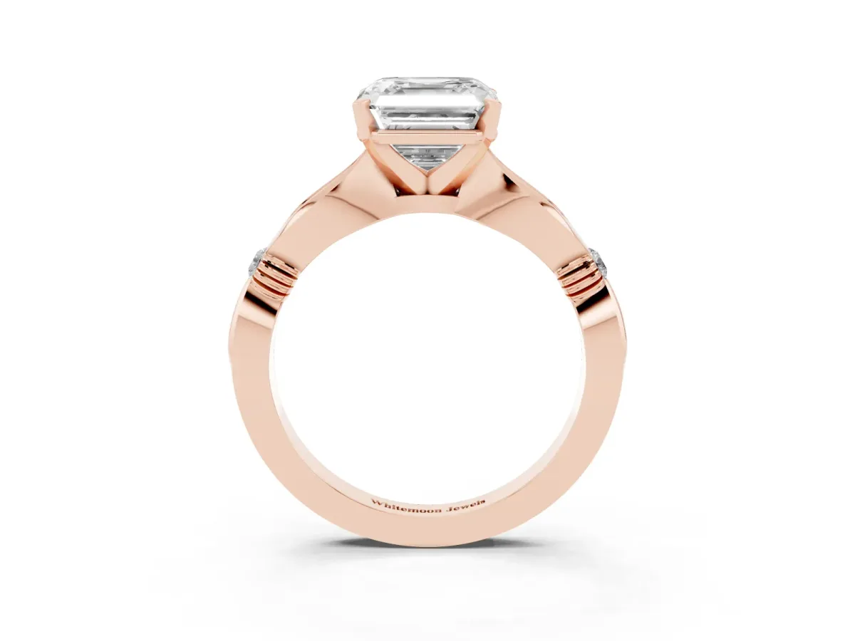 Asscher Cut Solitaire Diamond Twisted Band with Four-Prong Setting Rose gold