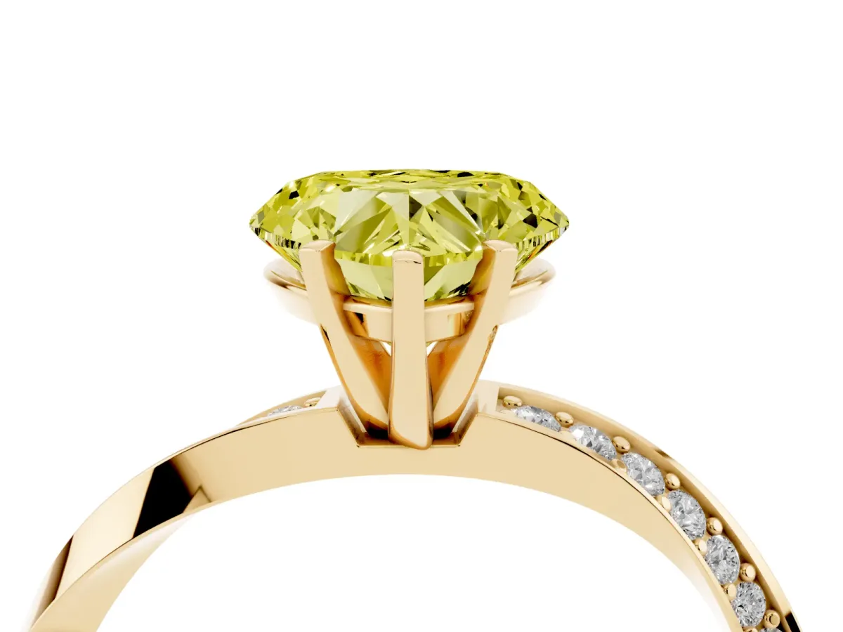 Fancy Yellow Heart Cut Diamond Engagement Ring with Side Stone Accents and Four-Prong Setting Yellow gold