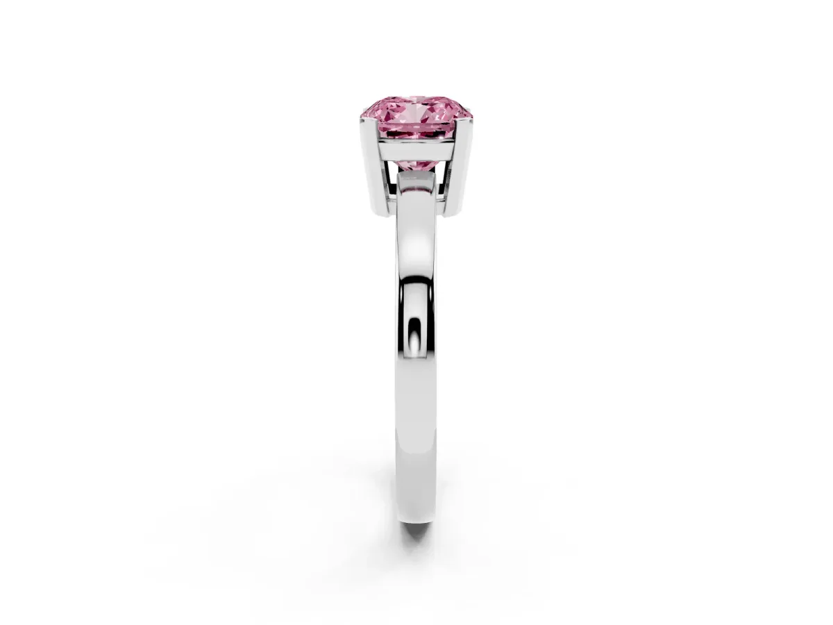 Fancy Pink Cushion Cut Cut Solitaire Ring with Four-Prong Setting and Classic Band Silver