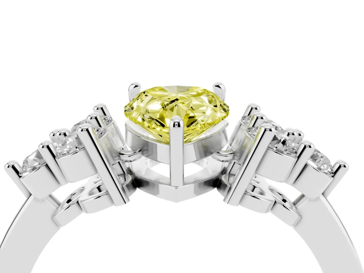 Fancy Yellow Pear Cut Brilliant Diamond Cluster Accent Solitaire Ring with Prong Setting Silver