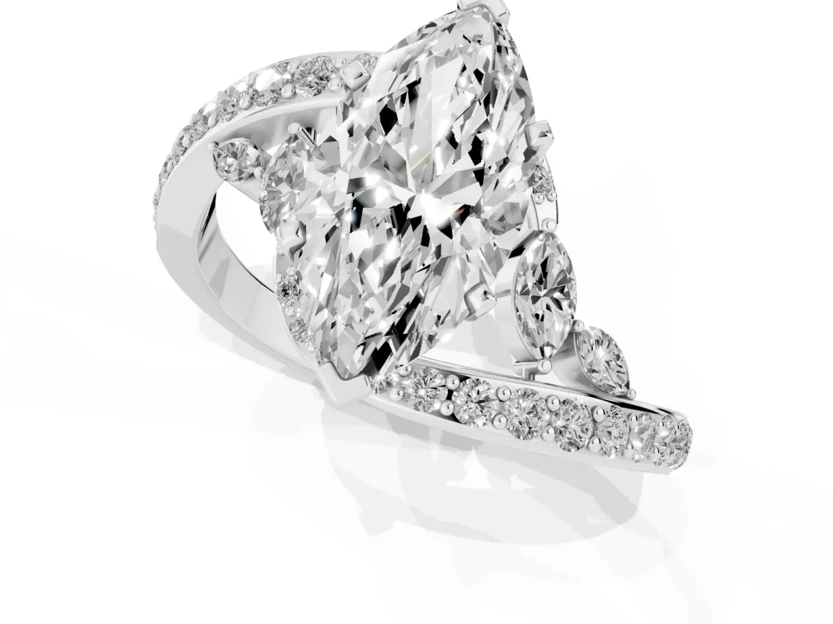 Marquise Cut Solitaire with Pavé Twist Band and Four-Prong Setting Silver
