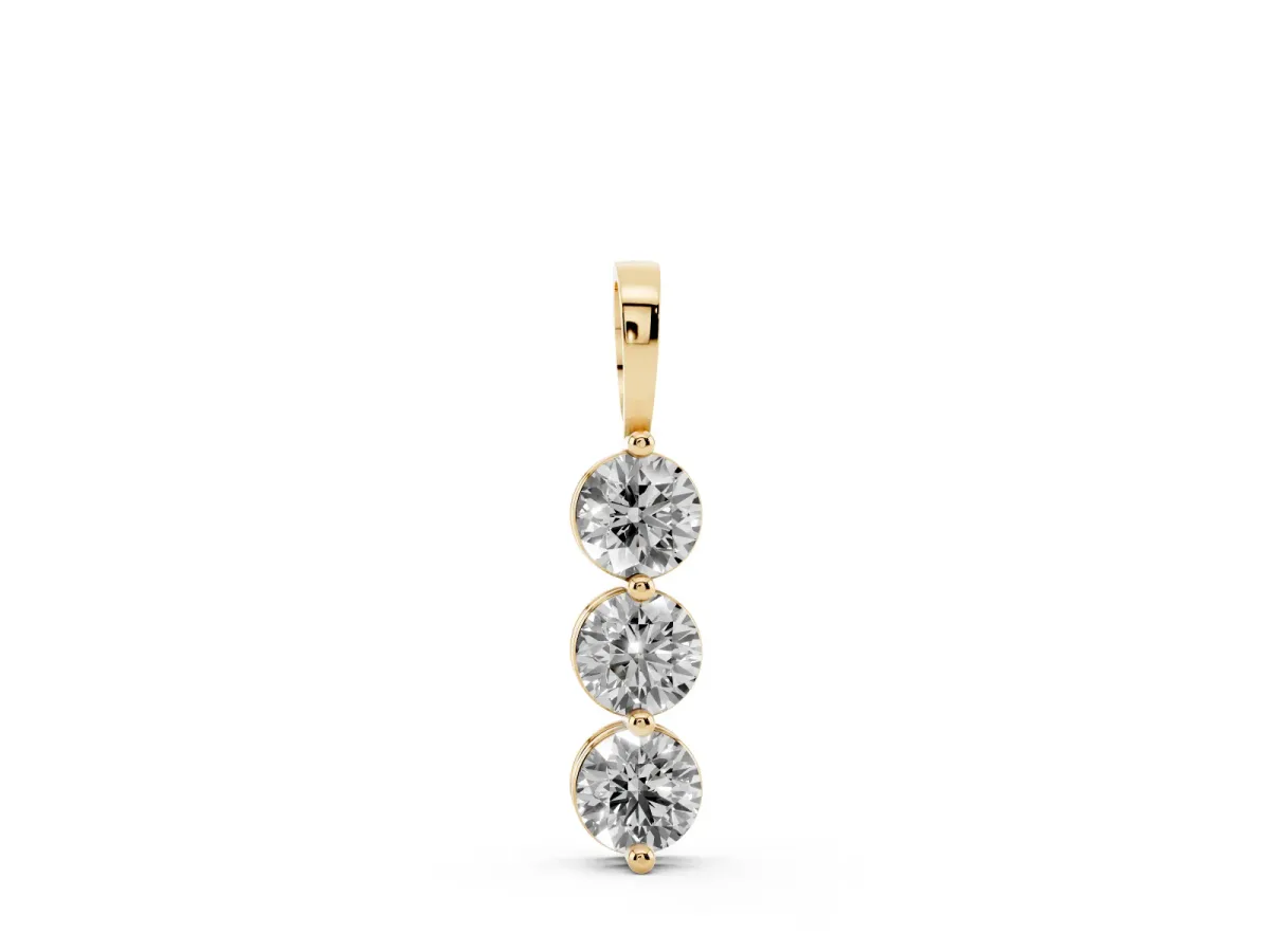 Three-Stone Round Diamond Drop Pendant with Four-Prong Setting Yellow gold