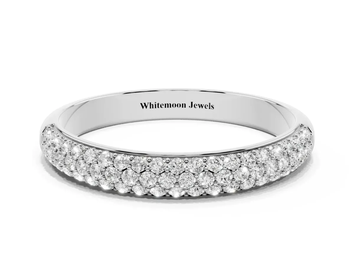 Pavé Round Diamond White Gold Eternity Band Silver