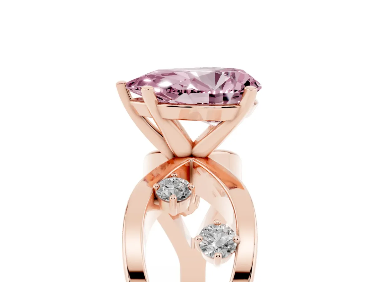 Fancy Pink Pear Cut Cut Solitaire Diamond with Side Stones on Criss-Cross Band and Four-Prong Setting Rose gold