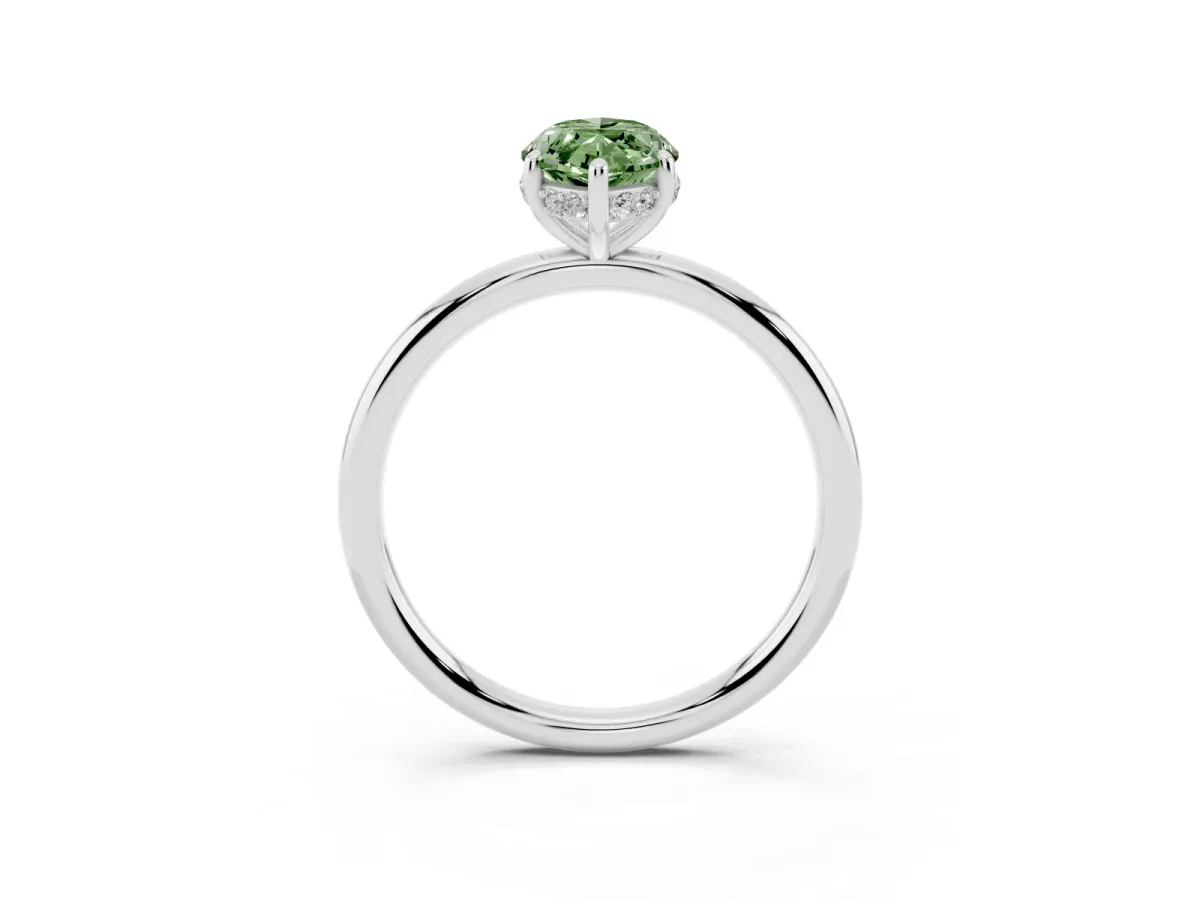 Fancy Green Marquise Cut Solitaire Diamond Ring with a Classic Band and Four-Prong Setting Platinum