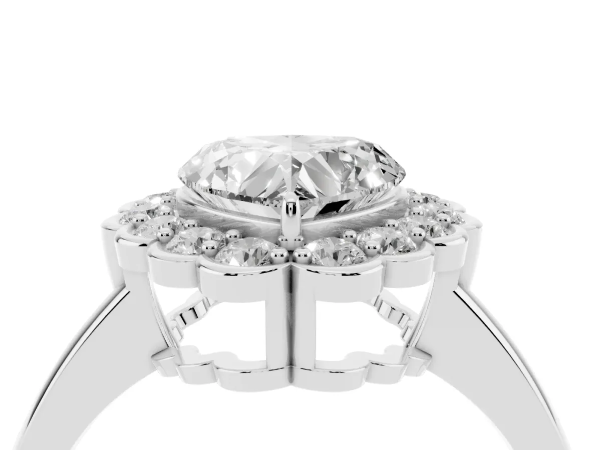 Heart Cut Halo Cluster Diamond Engagement Ring with Solitaire Band and Prong Setting Platinum