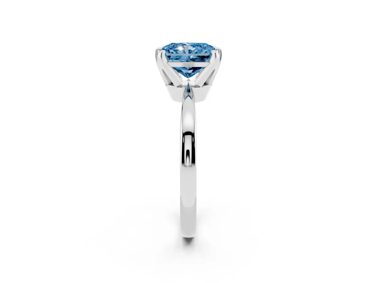Fancy Blue Radiant Cut Solitaire Engagement Ring with Six-Prong Setting and Tapered Band Silver