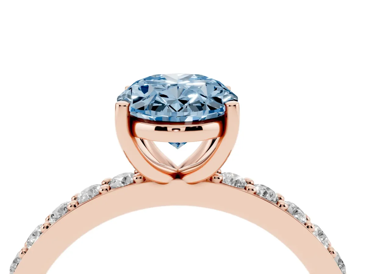 Fancy Blue Oval Cut Cut Diamond Solitaire with Pave Band and Four-Prong Setting Rose gold