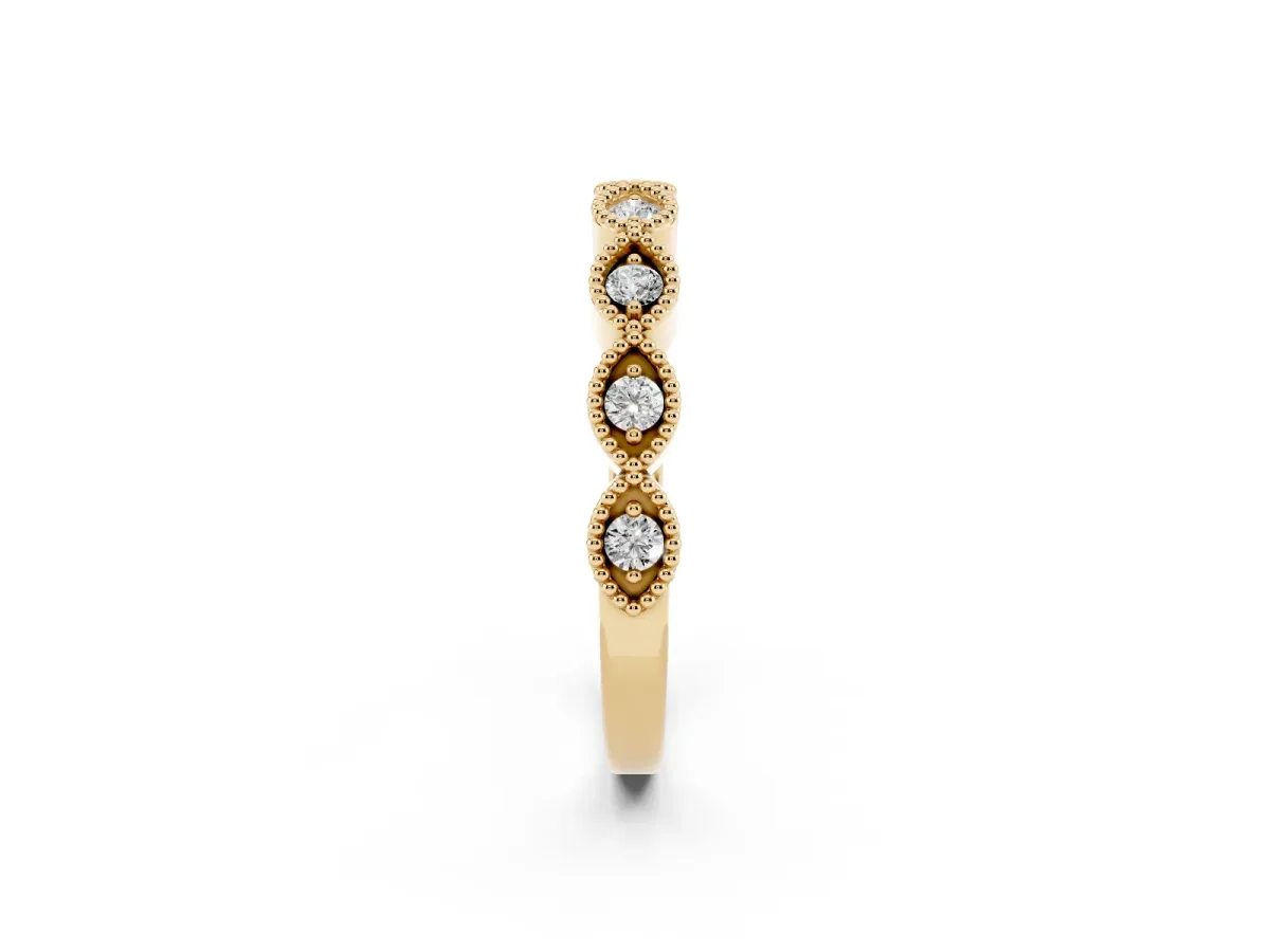 Milgrain Marquise Diamond Half Eternity Band with Bezel Setting Yellow gold