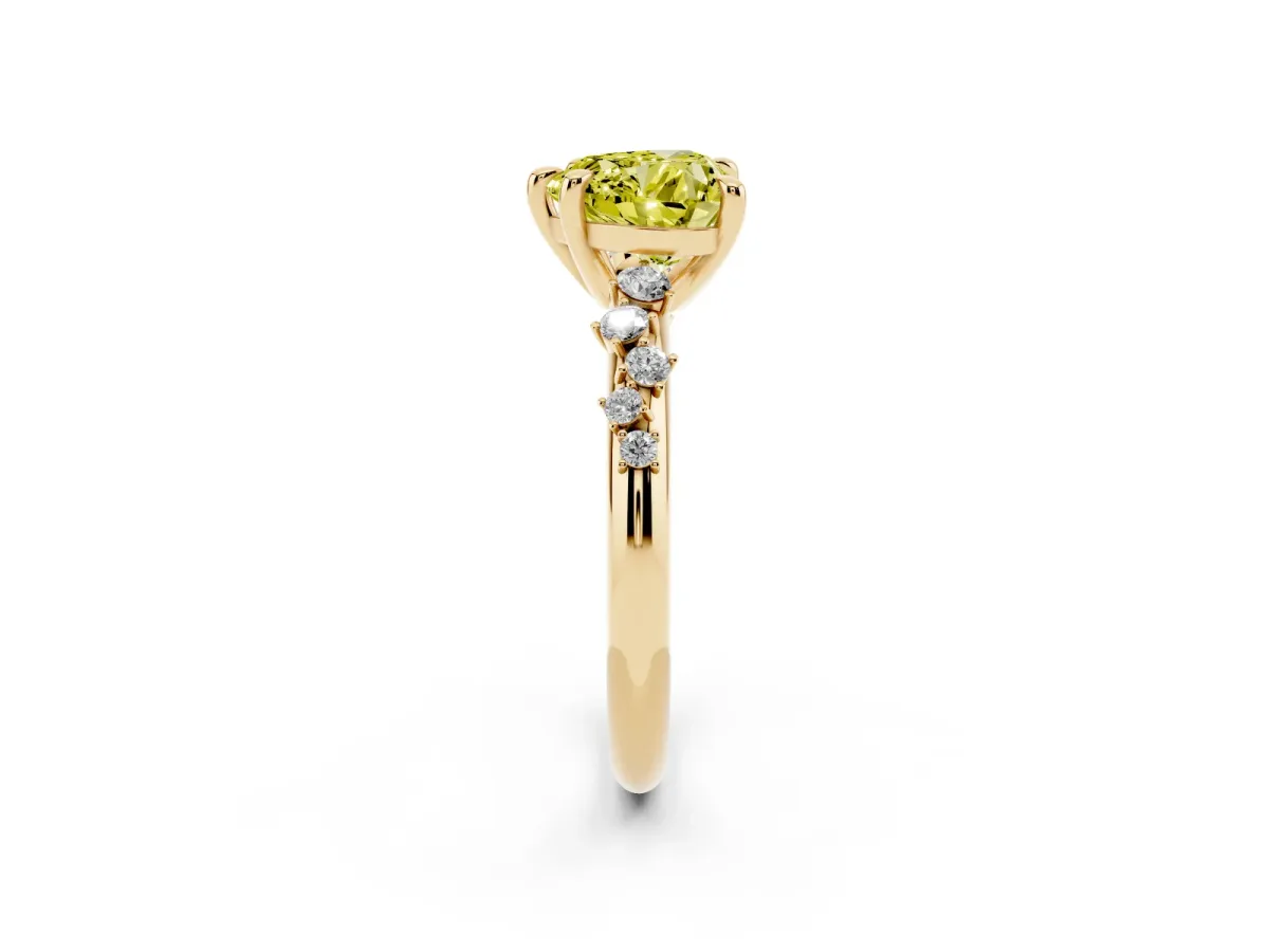 Fancy Yellow Heart Cut Cut Diamond Vine Band with Four-Prong Setting Yellow gold