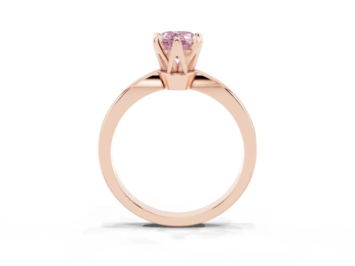 Fancy Pink Pear Cut Solitaire Engagement Ring with Six-Prong Setting and Tapered Band Rose gold