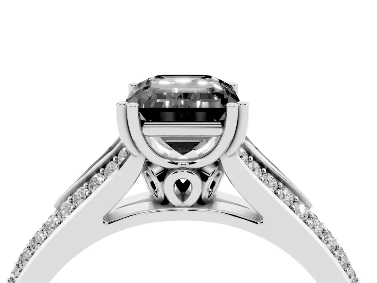 Fancy Black Emerald Cut Diamond Split Shank Engagement Ring with Pavé Band Silver