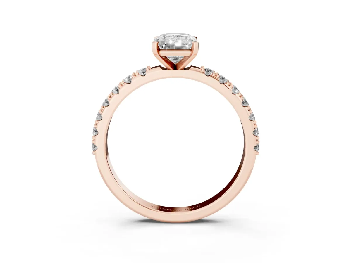 Emerald Cut Diamond Solitaire Pavé Band with Four-Prong Setting Rose gold
