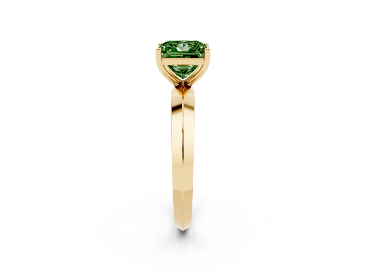 Fancy Green Princess Cut Cut Solitaire Engagement Ring with Flat Band and Four-Prong Setting Yellow gold