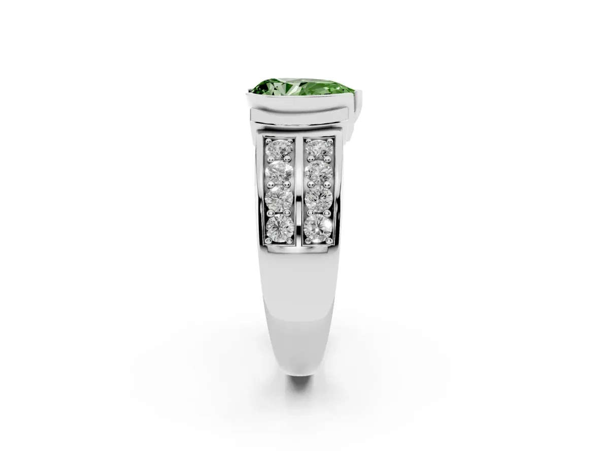 Fancy Green Pear Cut Brilliant Diamond Channel Set Wide Band Ring with Bezel Setting Platinum