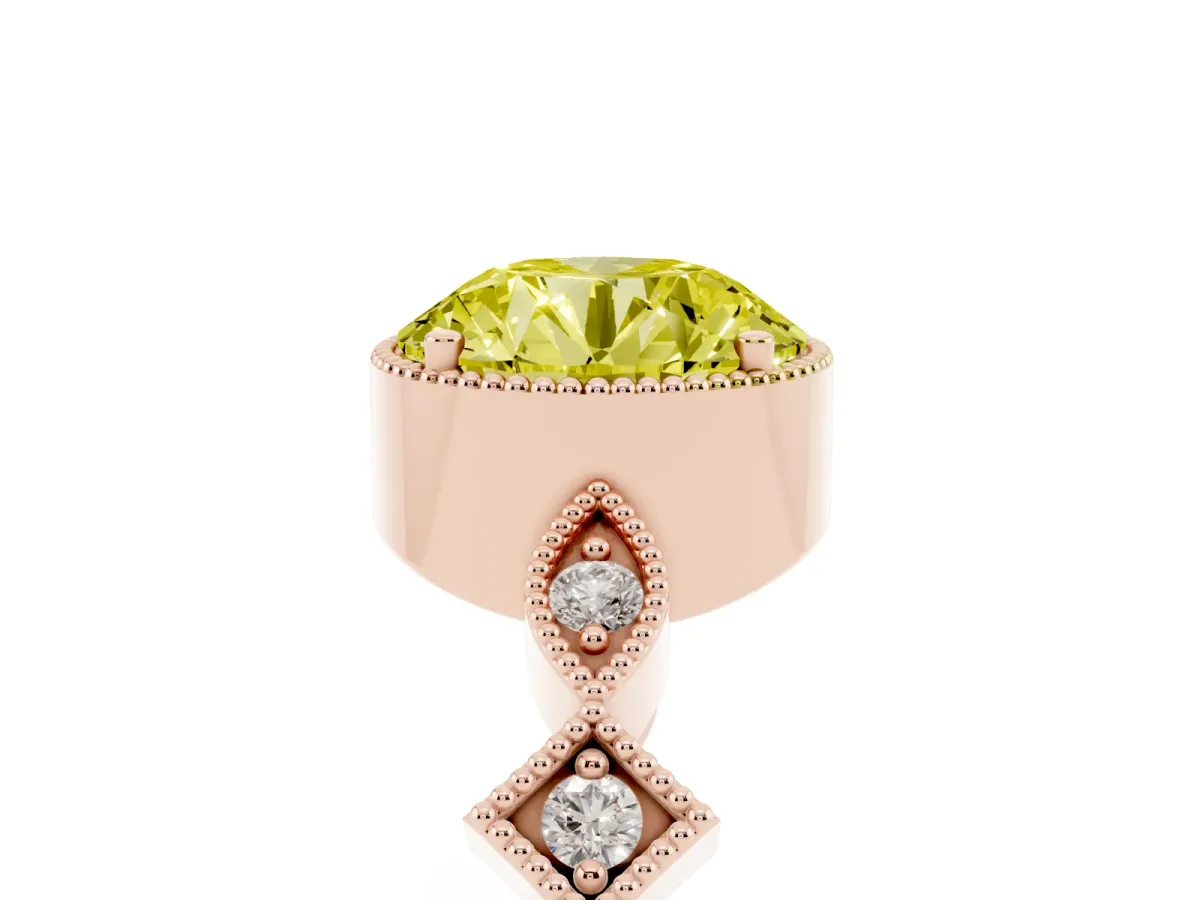 Fancy Yellow Round Cut Milgrain Marquise Diamond Twist Band Ring Rose gold