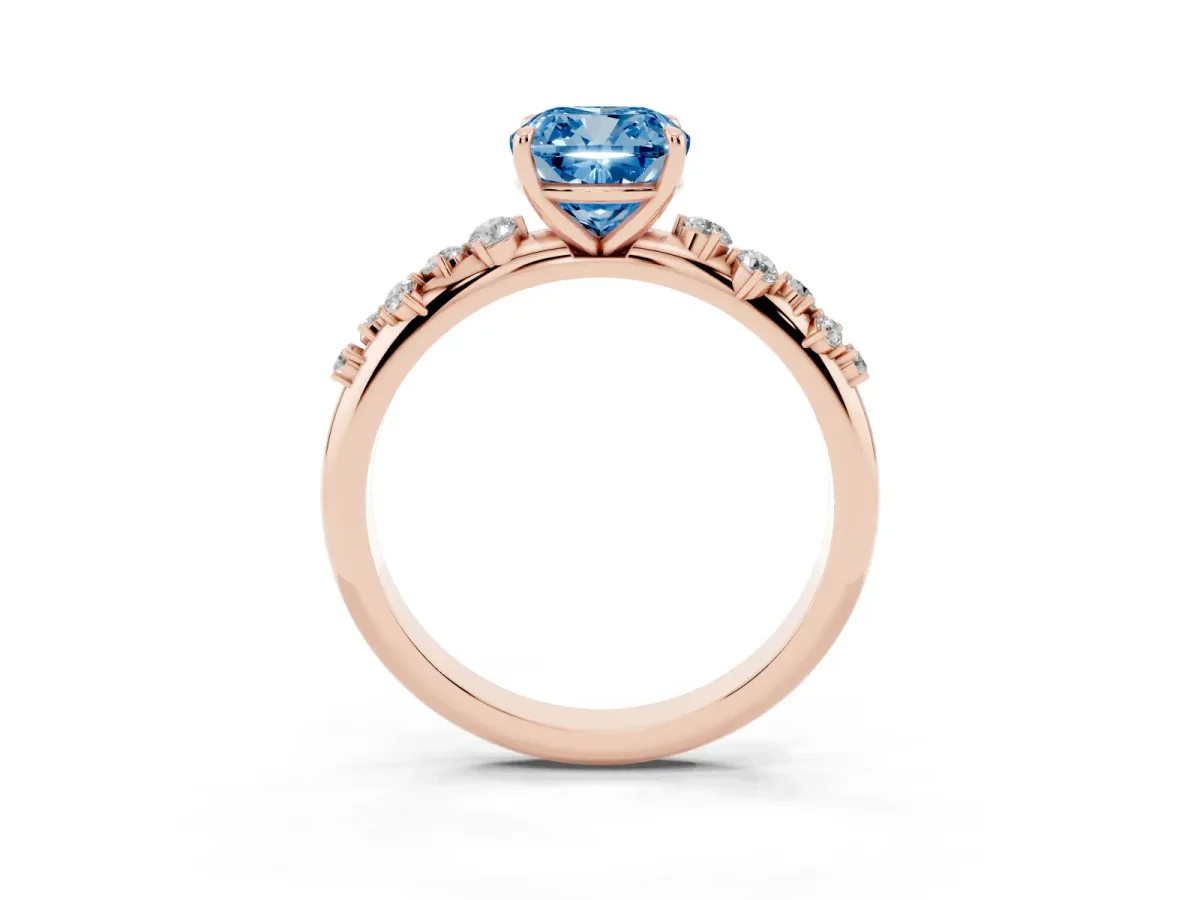 Fancy Blue Cushion Cut Diamond Cluster Prong-Set Solitaire Ring Rose gold