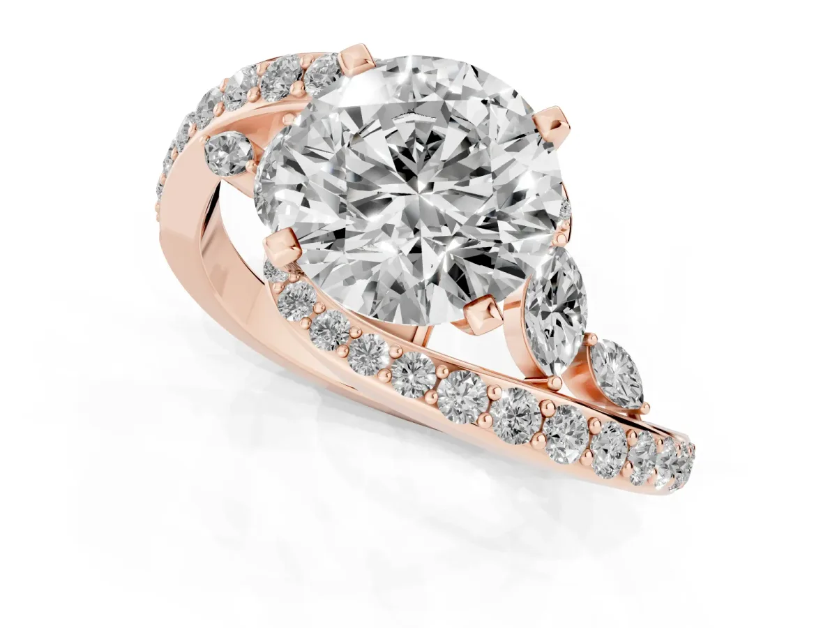 Round Cut Solitaire with Pavé Twist Band and Four-Prong Setting Rose gold