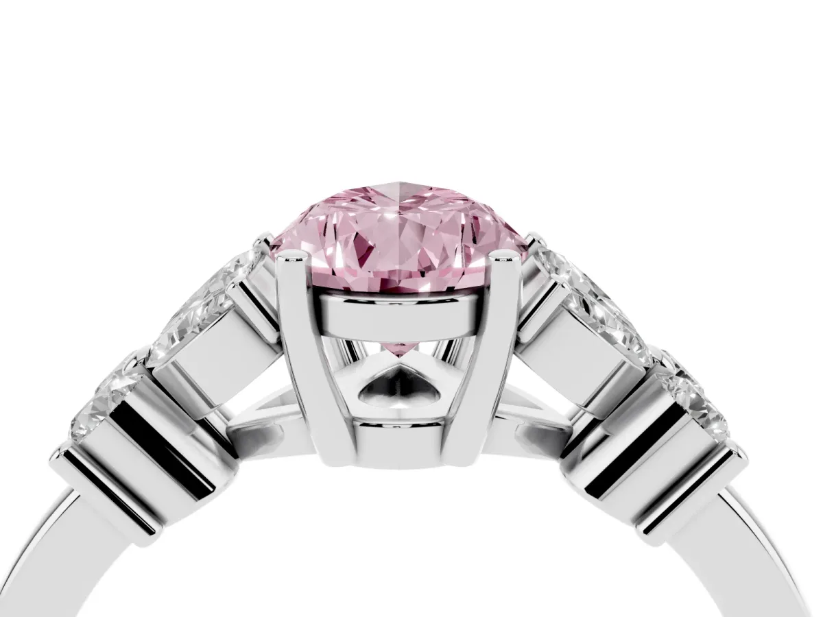 Fancy Pink Pear Cut Diamond Floral Cluster Ring with Solitaire Band and Prong Setting White gold
