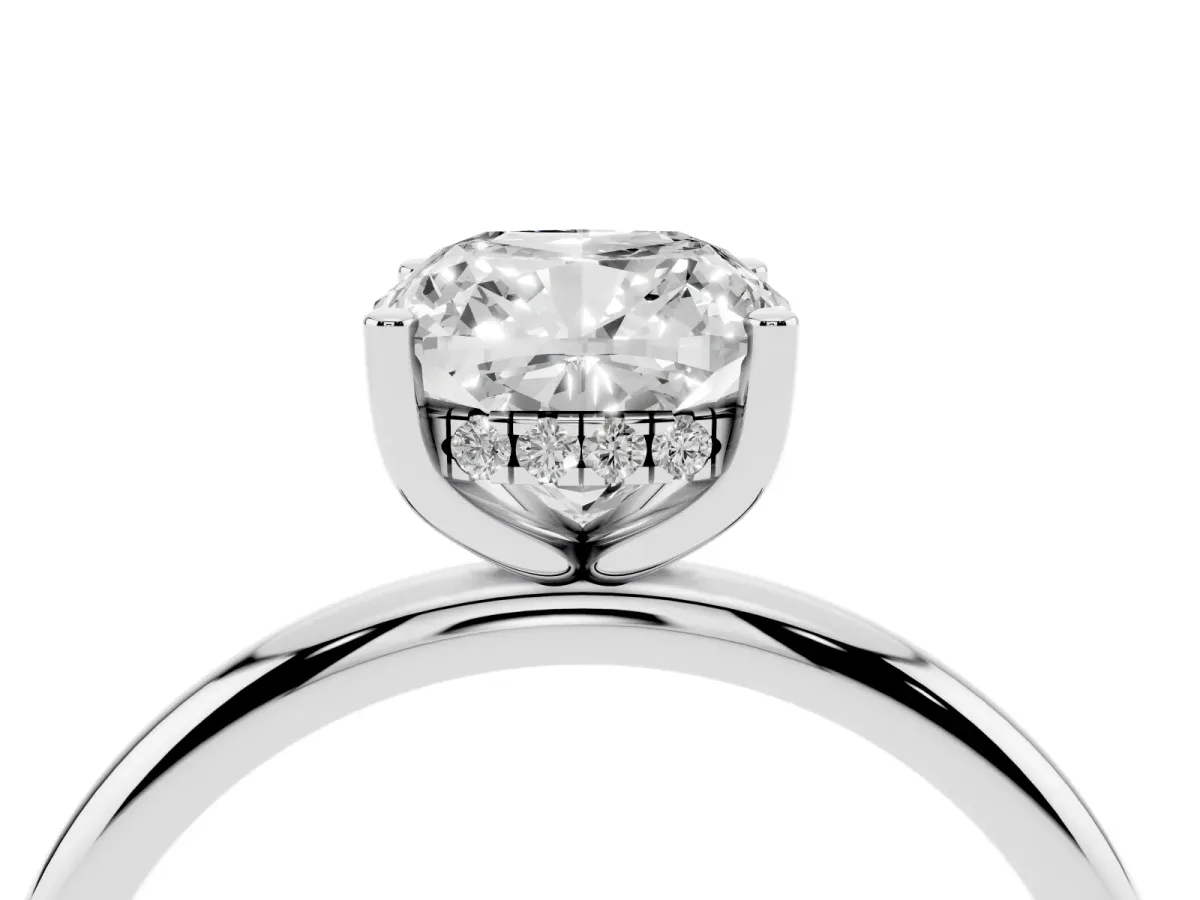 Cushion Cut Cut Solitaire Engagement Ring with Four-Prong Setting and Classic Band Silver