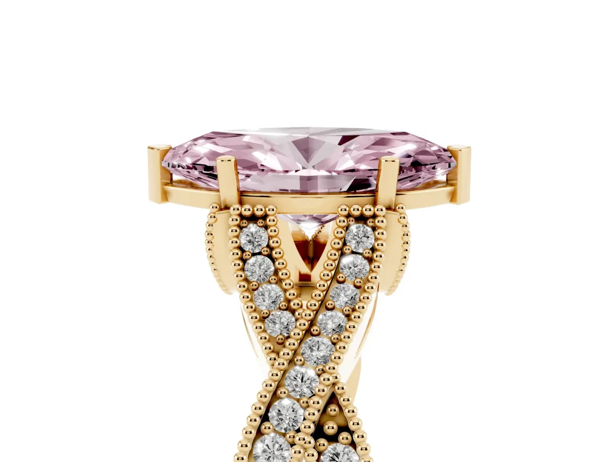 Fancy Pink Marquise Cut Cut Diamond Twisted Band with Milgrain Pave Setting and Four-Prong Setting Yellow gold