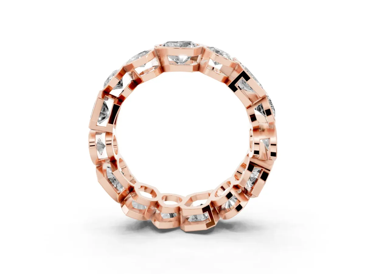 Mixed Shape Diamond Bezel Set Eternity Wedding Band Rose gold