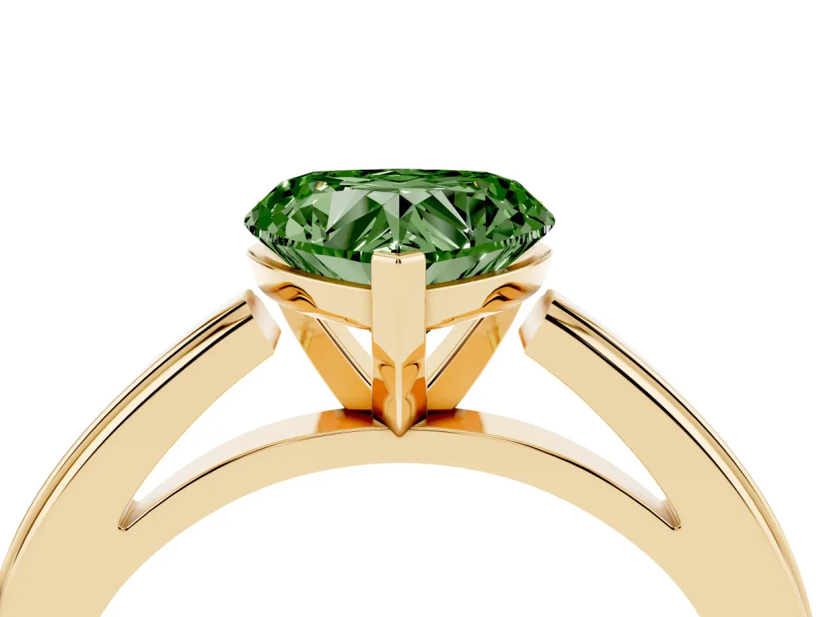 Fancy Green Heart Cut Solitaire Diamond Ring with Four-Prong Setting and Classic Band Yellow gold