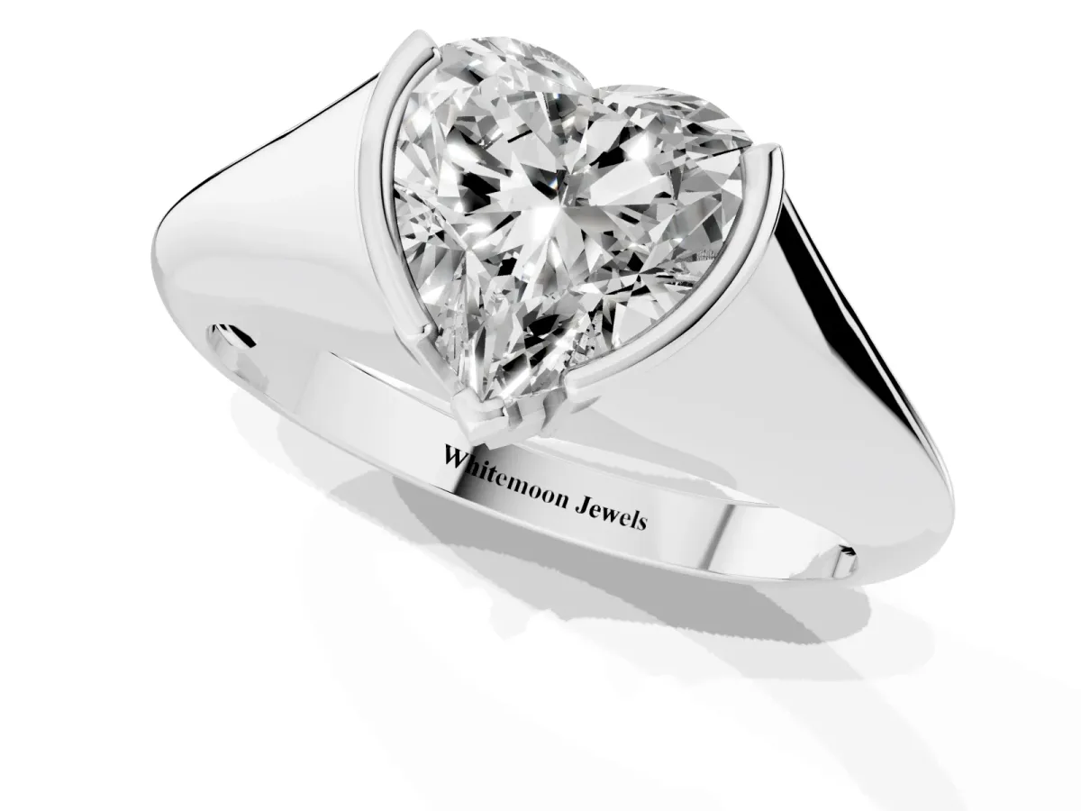 Heart Cut Solitaire Tension Set Diamond Ring Silver