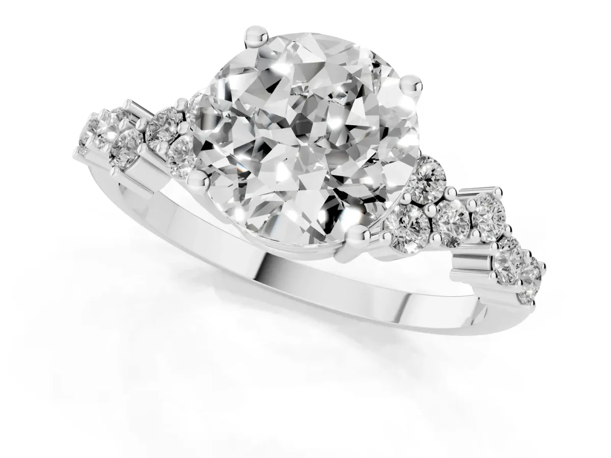 Round Cut Diamond Scattered Round Accent Ring with Prong Setting White gold