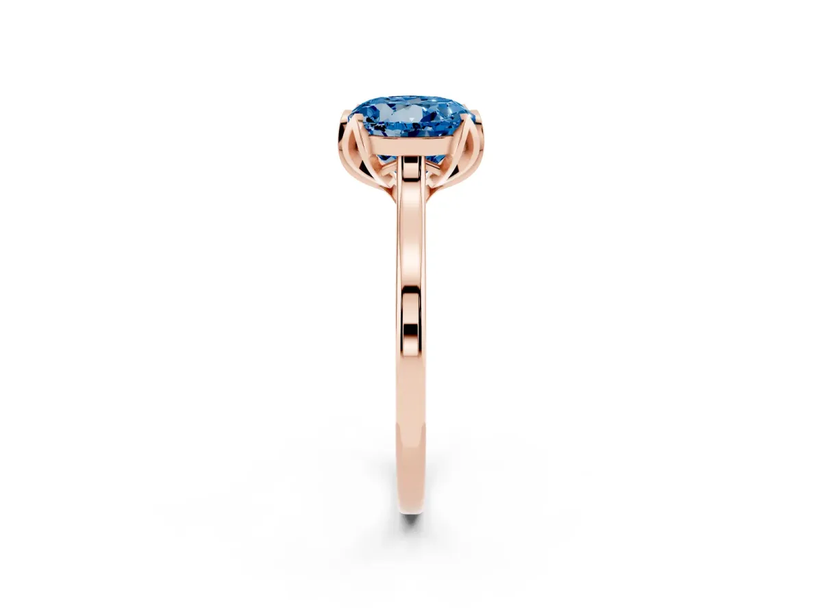 Fancy Blue Round Cut Diamond Solitaire Ring with Flower Prong Setting and Classic Band Rose gold