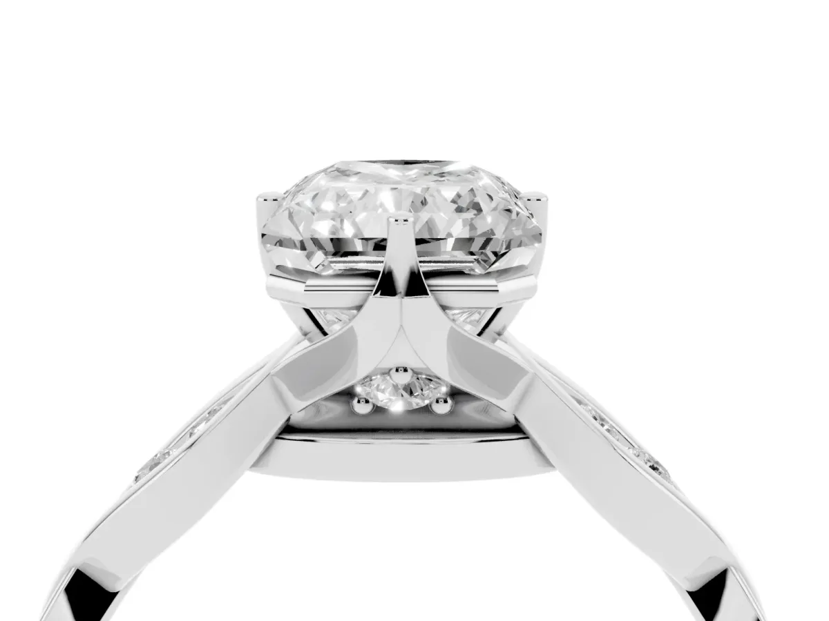 Radiant Cut Solitaire Twist Band with Leaf Prong Setting Silver
