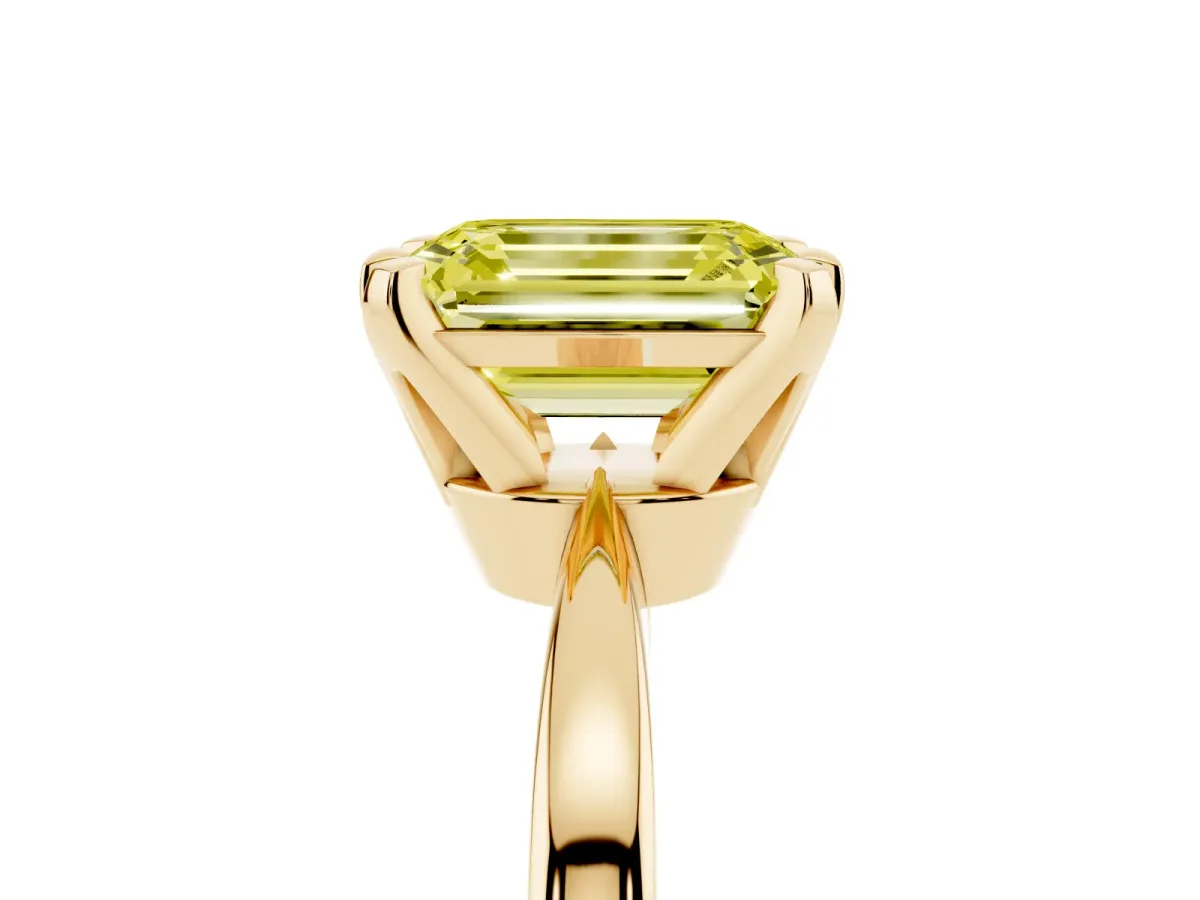 Fancy Yellow Emerald Cut Solitaire Engagement Ring with Six-Prong Setting and Tapered Band Yellow gold