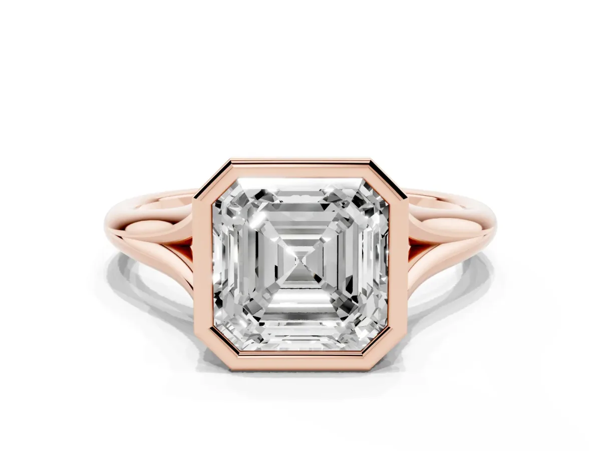 Bezel Set Asscher Cut Cut Solitaire Ring with Tapered Band Rose gold