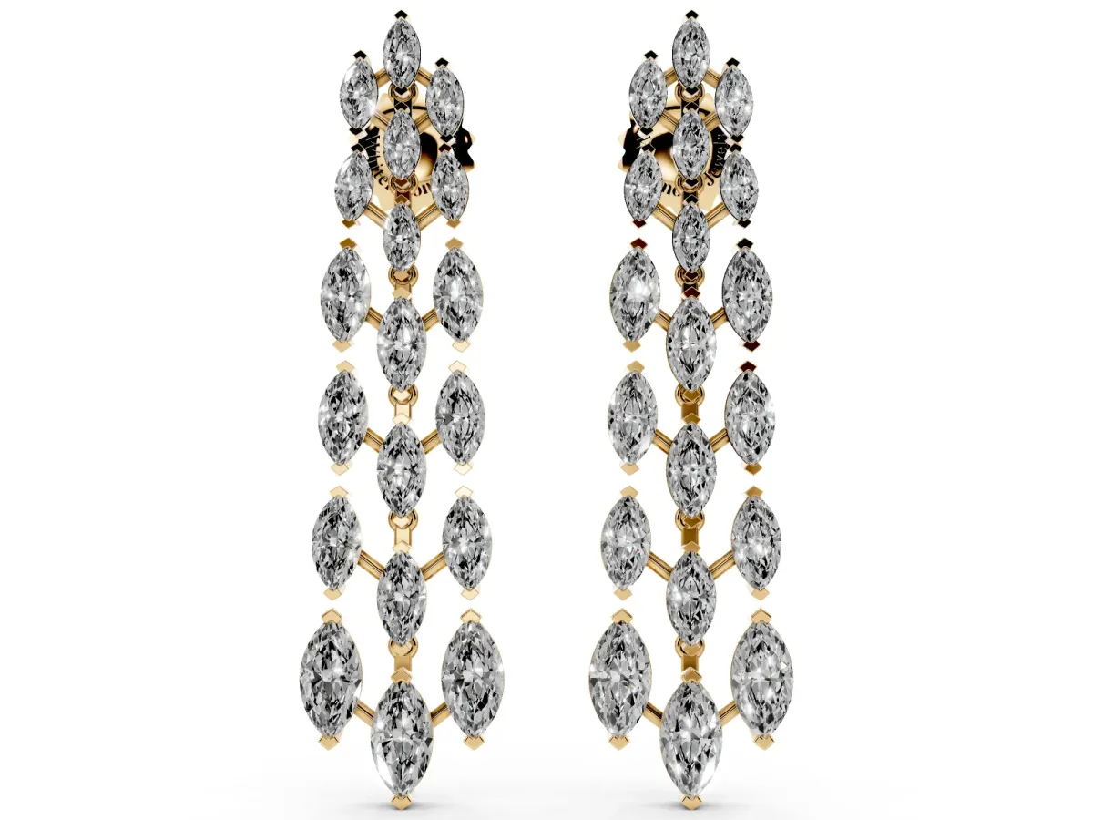 Marquise Diamond Linear Drop Earrings Yellow gold