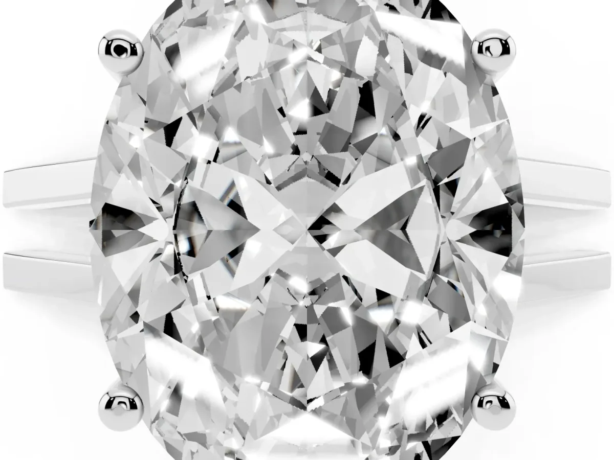 Oval Cut Cut Diamond Solitaire Engagement Ring with Tapered Plain Band and Four-Prong Setting White gold