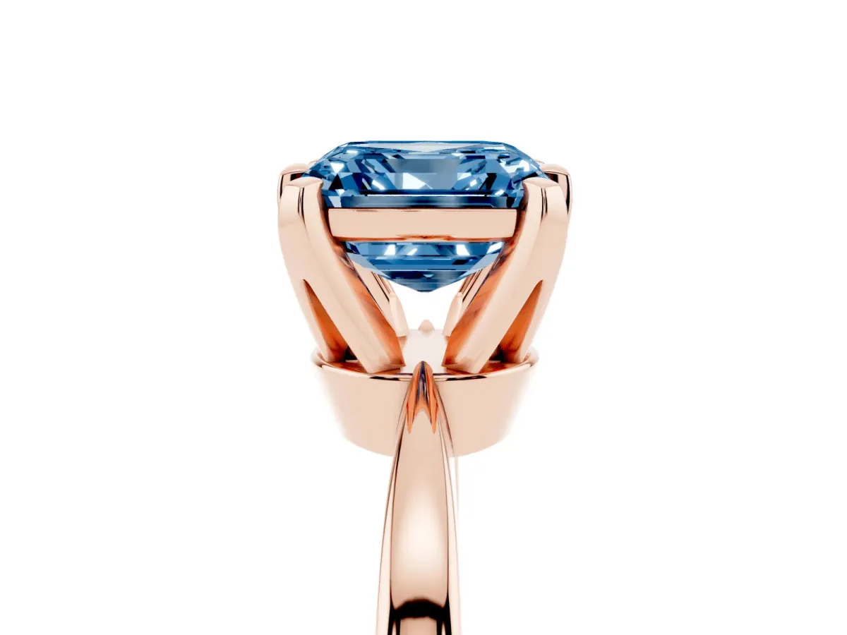 Fancy Blue Asscher Cut Solitaire Engagement Ring with Six-Prong Setting and Tapered Band Rose gold