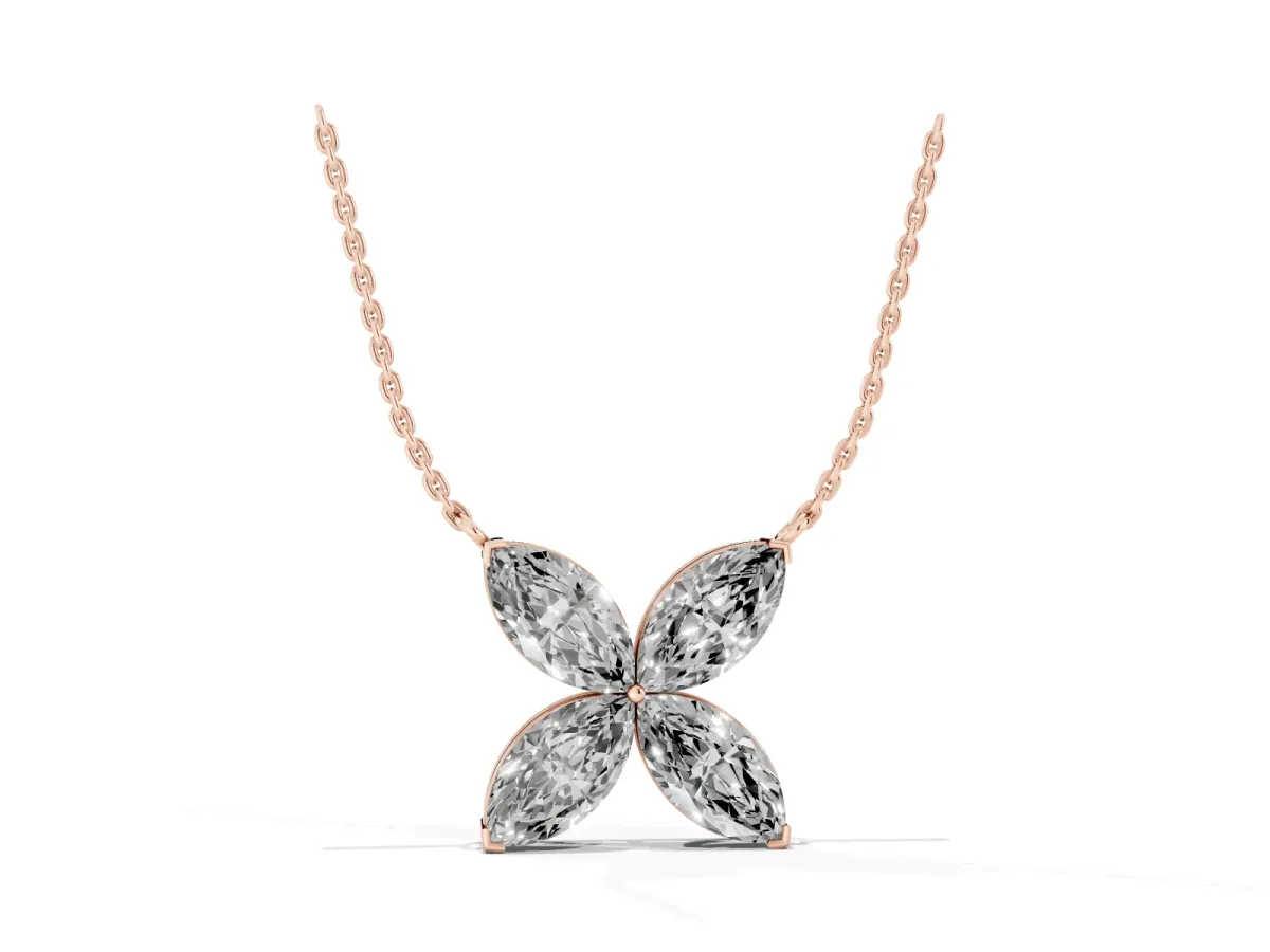 Four-Prong Marquise Diamond Flower Pendant Rose gold
