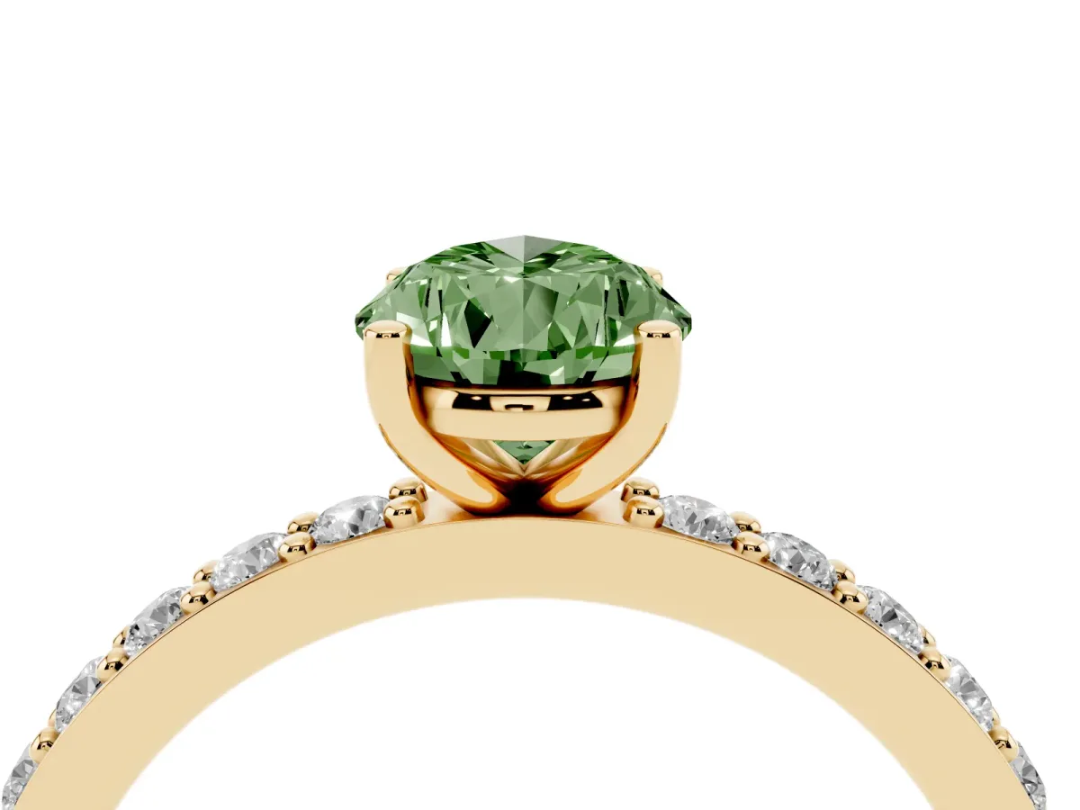 Fancy Green Pear Cut Cut Diamond Solitaire with Pave Band and Four-Prong Setting Yellow gold