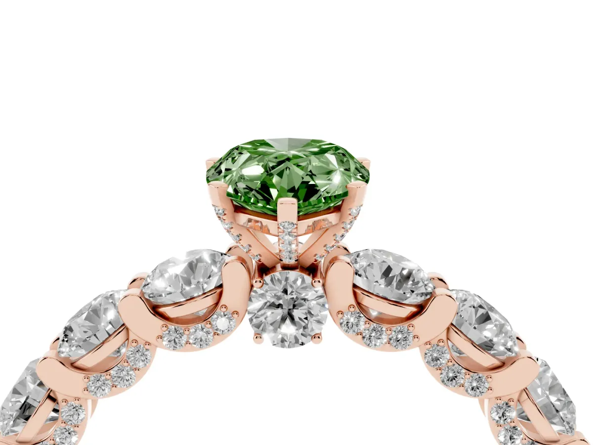 Fancy Green Pear Cut Diamond Side Stone Engagement Ring with Four-Prong Setting Rose gold