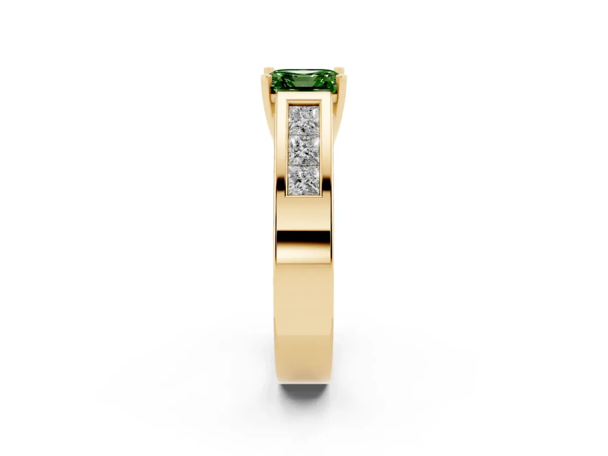 Fancy Green Asscher Cut Cut Channel Set Solitaire Ring with Four-Prong Setting Yellow gold