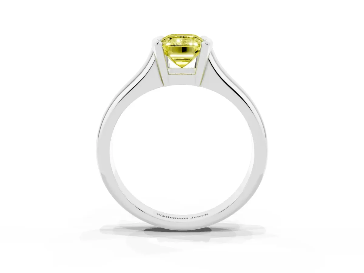 Fancy Yellow Emerald Cut Solitaire Tension Set Diamond Ring with Split Shank Band Silver