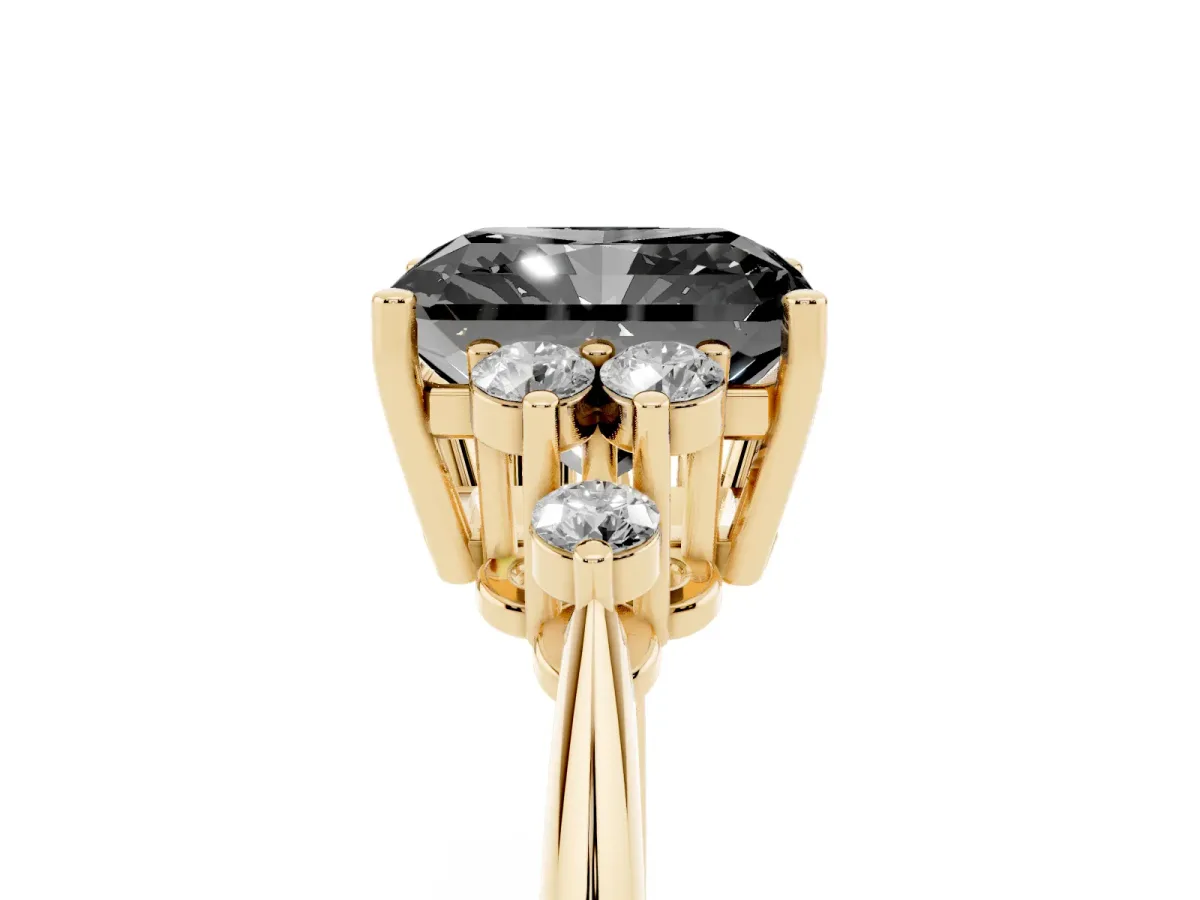 Fancy Black Radiant Cut Cut Diamond Cluster Ring with Solitaire Band and Four-Prong Setting Yellow gold