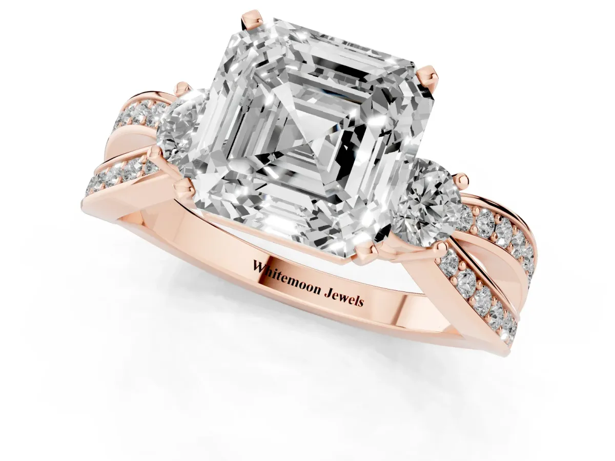 Three-Stone Asscher Cut Cut Diamond Twist Band with Prong Setting Rose gold