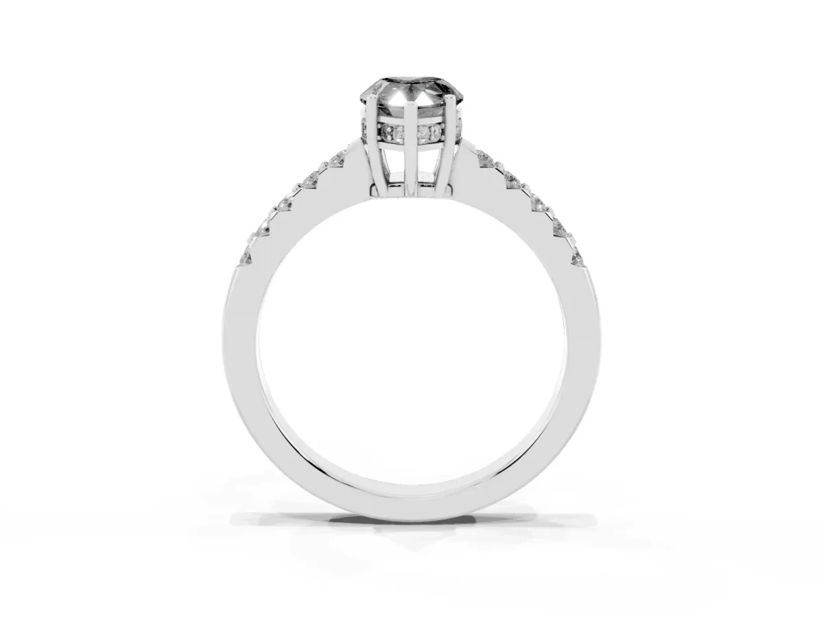 Fancy Black Pear Cut Solitaire Diamond Engagement Ring with Pavé Band and Six-Prong Setting Platinum