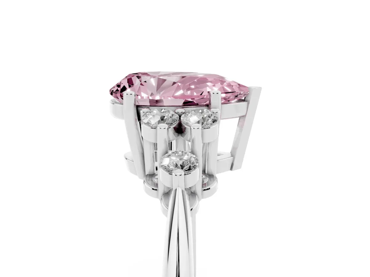 Fancy Pink Pear Cut Cut Diamond Cluster Ring with Solitaire Band and Four-Prong Setting Silver