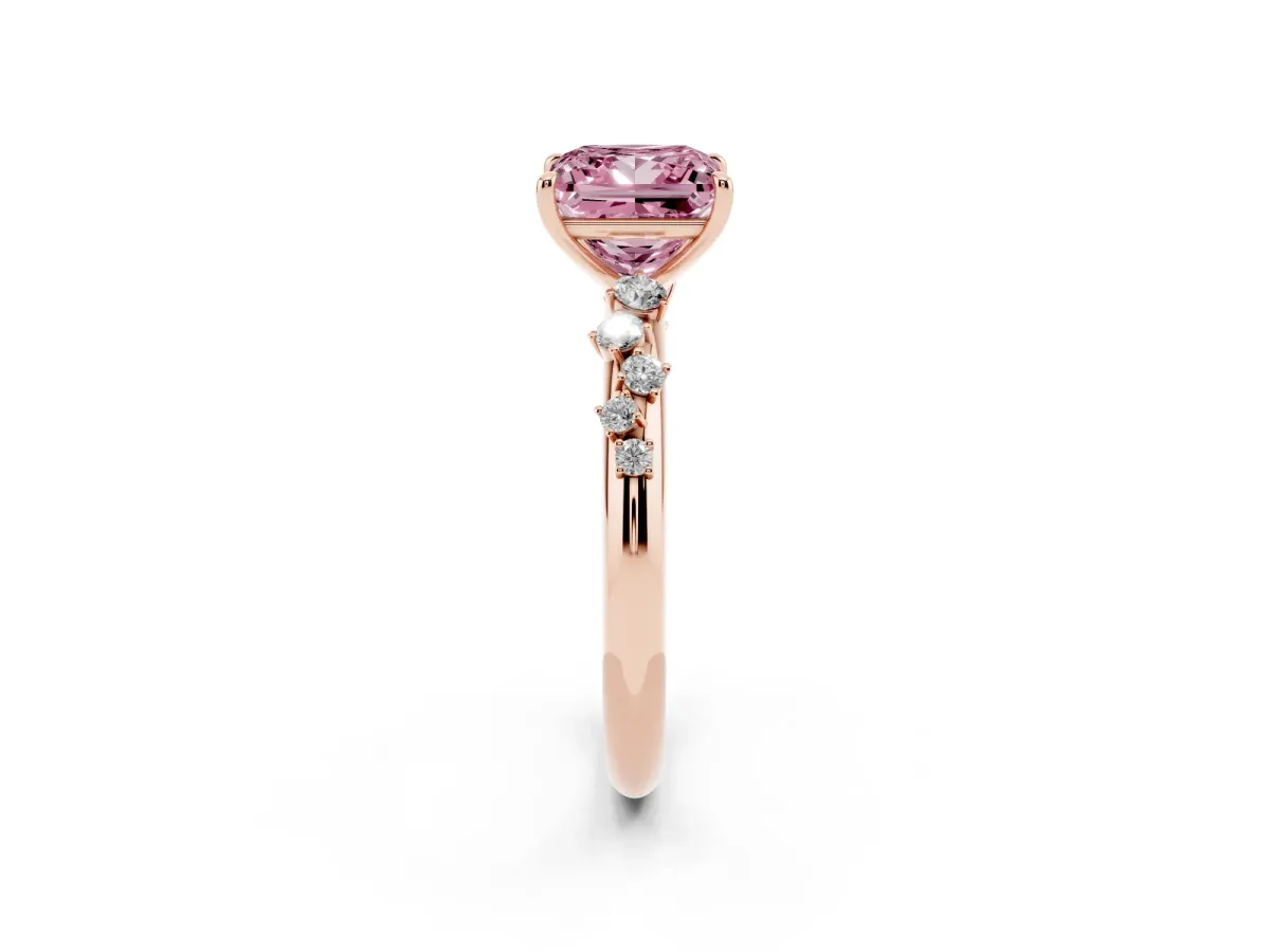 Fancy Pink Princess Cut Diamond Cluster Prong-Set Solitaire Ring Rose gold
