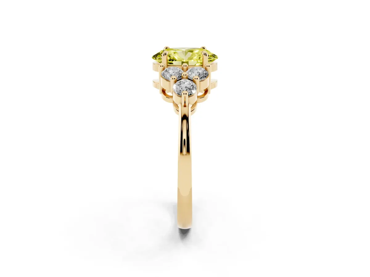 Fancy Yellow Oval Cut Brilliant Diamond Cluster Accent Solitaire Ring with Prong Setting Yellow gold
