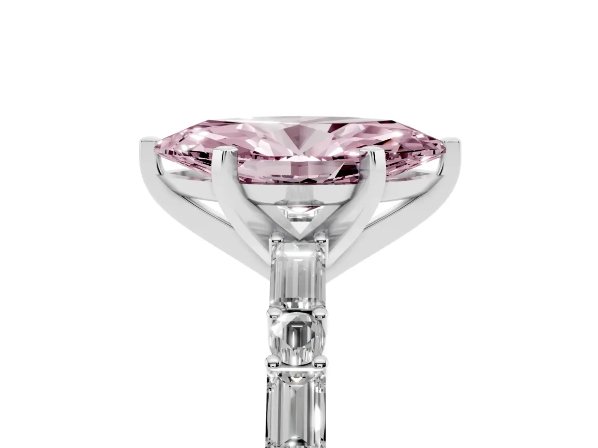 Fancy Pink Marquise Cut Diamond Solitaire with Side Baguettes and Channel Set Band Platinum